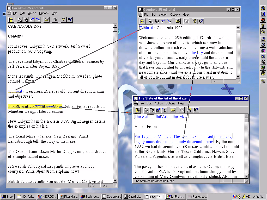 A comparison browser based on transpointing windows. Image from xanadu.net.