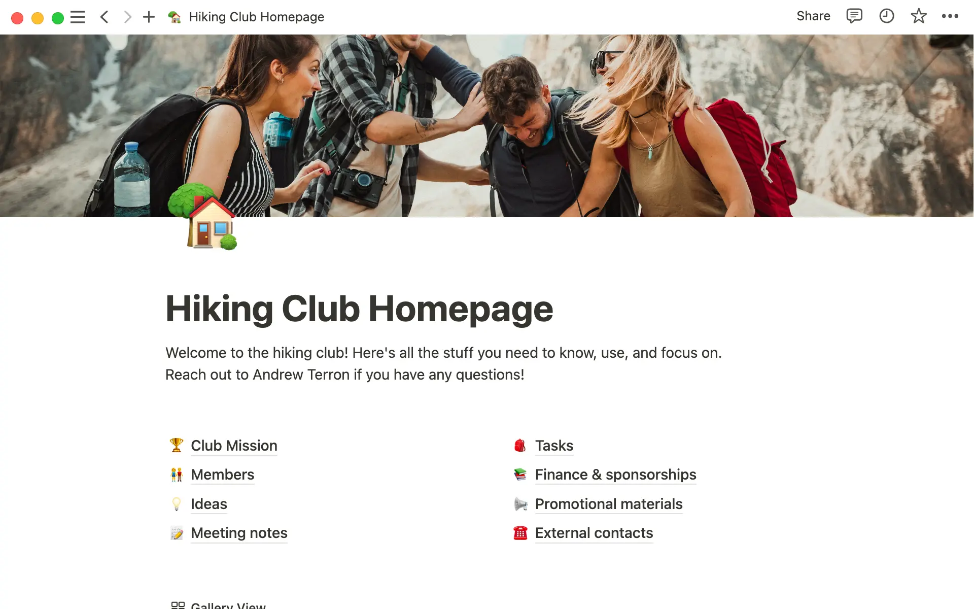 Create a homepage for your club and share it with all members.